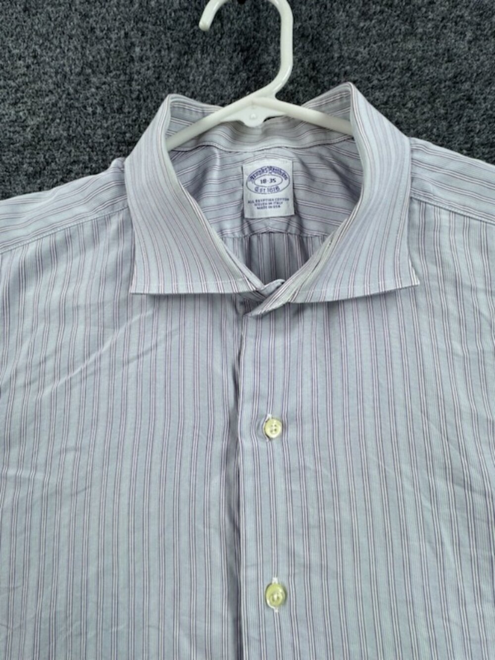 Brooks Brothers 18 35 USA White Purple Cotton Striped Men Button Up Long Sleeve